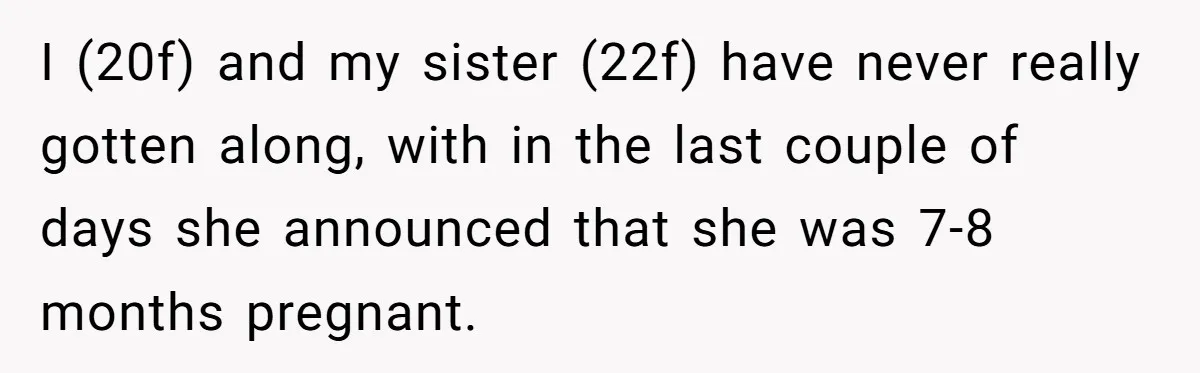 I (20f) and my sister (22f) have never really gotten along, with in the last couple of days she announced that she was 7-8 months pregnant.