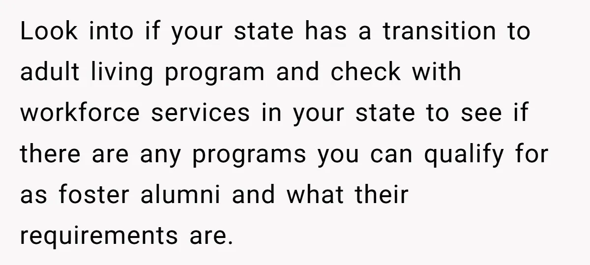 Look into if your state has a transition to adult living program and check with workforce services in your state to see if there are any programs you can qualify...