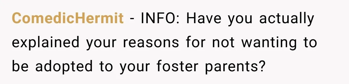 ComedicHermit - INFO: Have you actually explained your reasons for not wanting to be adopted to your foster parents?