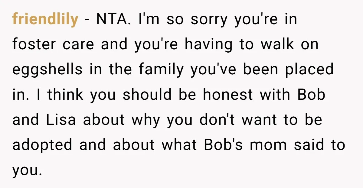 friendlily - NTA. I'm so sorry you're in foster care and you're having to walk on eggshells in the family you've been placed in. I think you should be honest...