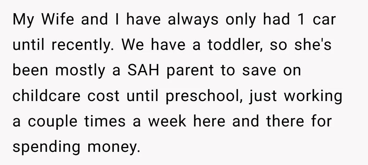 My Wife and I have always only had 1 car until recently. We have a toddler, so she's been mostly a SAH parent to save on childcare cost until preschool,...