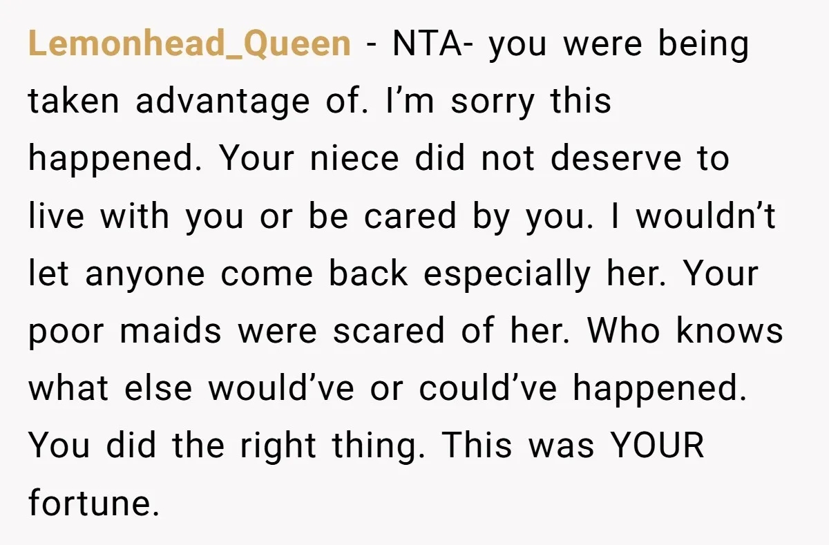Lemonhead_Queen - NTA- you were being taken advantage of. I’m sorry this happened. Your niece did not deserve to live with you or be cared by you. I wouldn’t let...