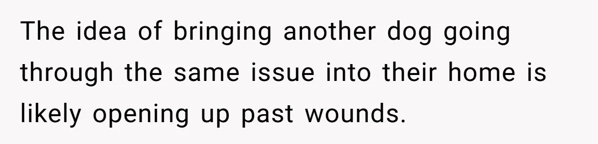 The idea of bringing another dog going through the same issue into their home is likely opening up past wounds.