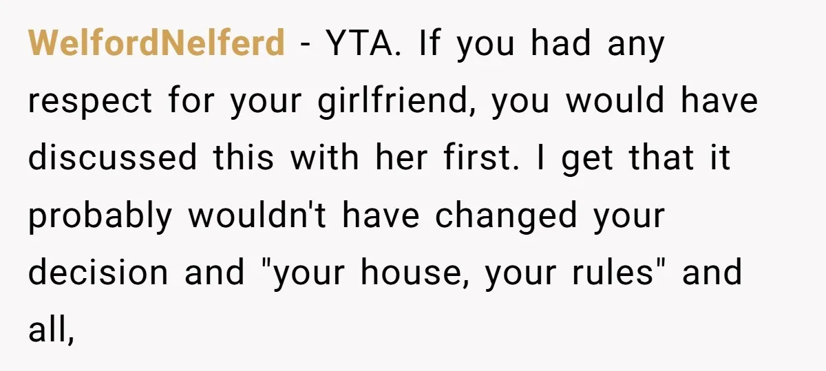 WelfordNelferd − YTA. If you had any respect for your girlfriend, you would have discussed this with her first. I get that it probably wouldn't have changed your decision and...