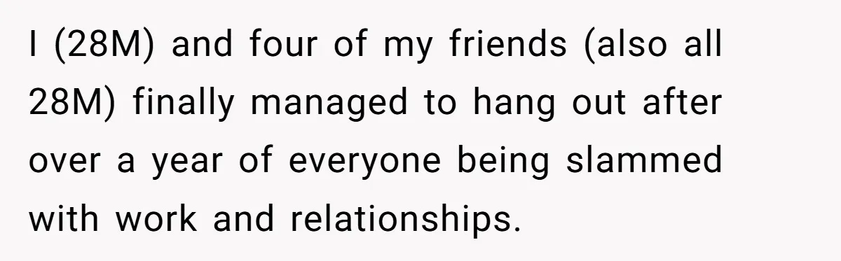 I (28M) and four of my friends (also all 28M) finally managed to hang out after over a year of everyone being slammed with work and relationships.