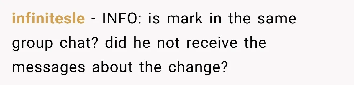 infinitesle − INFO: is mark in the same group chat? did he not receive the messages about the change?