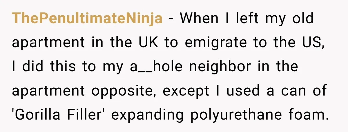 ThePenultimateNinja − When I left my old apartment in the UK to emigrate to the US, I did this to my a__hole neighbor in the apartment opposite, except I used...