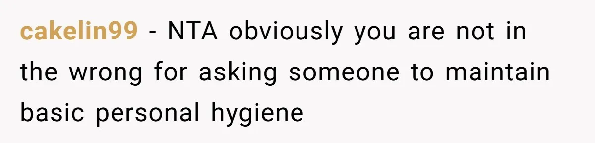 cakelin99 − NTA obviously you are not in the wrong for asking someone to maintain basic personal hygiene