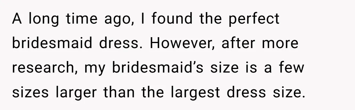 A long time ago, I found the perfect bridesmaid dress. However, after more research, my bridesmaid’s size is a few sizes larger than the largest dress size.