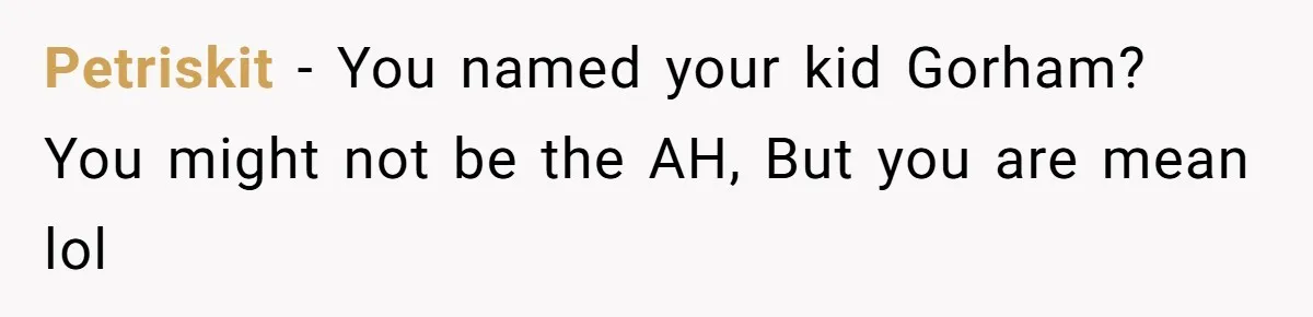 Petriskit − You named your kid Gorham? You might not be the AH, But you are mean lol