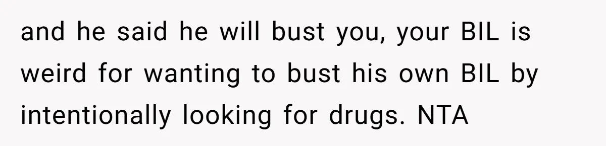 and he said he will bust you, your BIL is weird for wanting to bust his own BIL by intentionally looking for drugs. NTA