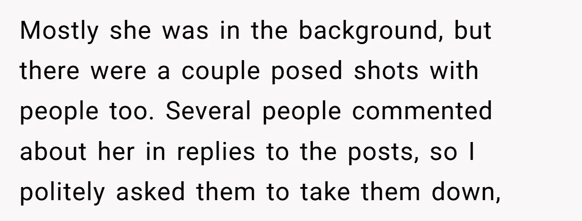Mostly she was in the background, but there were a couple posed shots with people too. Several people commented about her in replies to the posts, so I politely asked...
