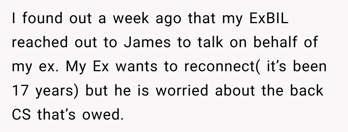I found out a week ago that my ExBIL reached out to James to talk on behalf of my ex. My Ex wants to reconnect( it’s been 17 years) but...