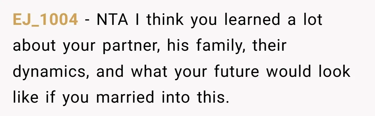 EJ_1004 − NTA I think you learned a lot about your partner, his family, their dynamics, and what your future would look like if you married into this.