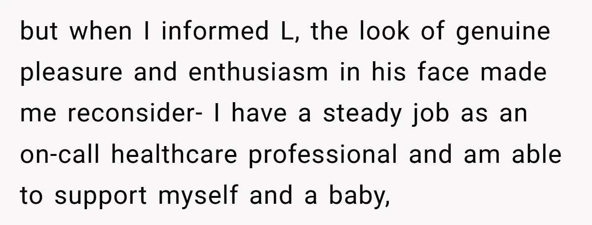 but when I informed L, the look of genuine pleasure and enthusiasm in his face made me reconsider- I have a steady job as an on-call healthcare professional and am...