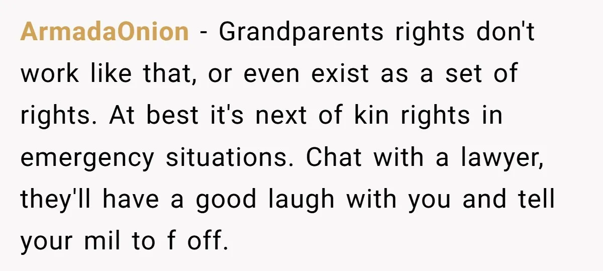 ArmadaOnion − Grandparents rights don't work like that, or even exist as a set of rights. At best it's next of kin rights in emergency situations. Chat with a lawyer,...