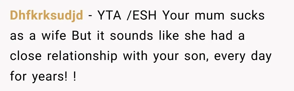 Dhfkrksudjd − YTA /ESH Your mum sucks as a wife But it sounds like she had a close relationship with your son, every day for years! !