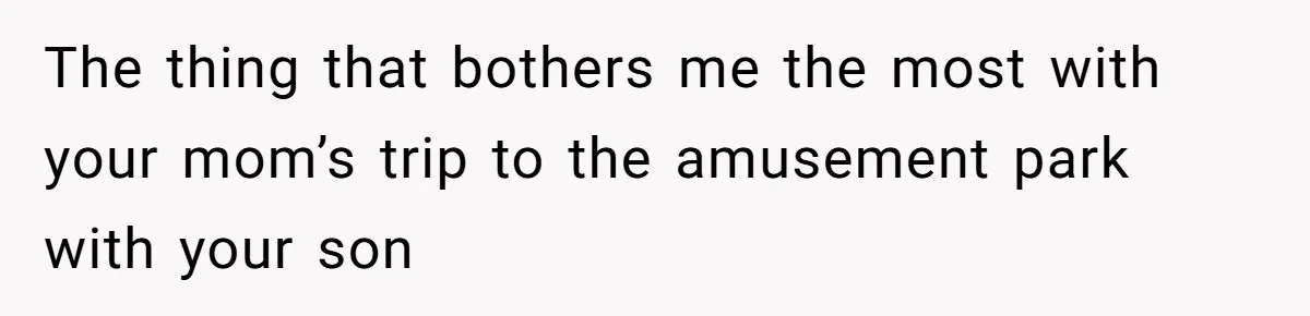 The thing that bothers me the most with your mom’s trip to the amusement park with your son