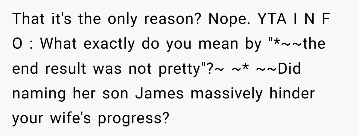 That it's the only reason? Nope. YTA I N F O : What exactly do you mean by "*~~the end result was not pretty"?~ ~* ~~Did naming her son James...