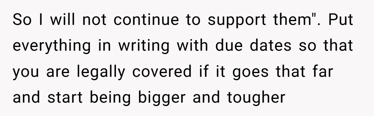 So I will not continue to support them". Put everything in writing with due dates so that you are legally covered if it goes that far and start being bigger...