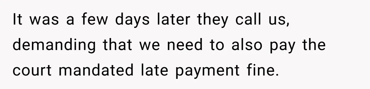 It was a few days later they call us, demanding that we need to also pay the court mandated late payment fine.