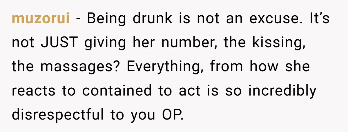 muzorui − Being drunk is not an excuse. It’s not JUST giving her number, the kissing, the massages? Everything, from how she reacts to contained to act is so incredibly...