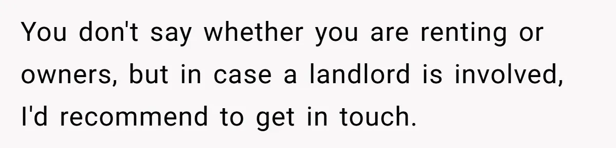 You don't say whether you are renting or owners, but in case a landlord is involved, I'd recommend to get in touch.