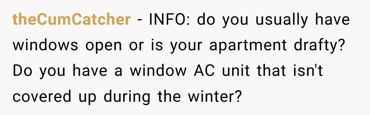 theCumCatcher − INFO: do you usually have windows open or is your apartment drafty? Do you have a window AC unit that isn't covered up during the winter?