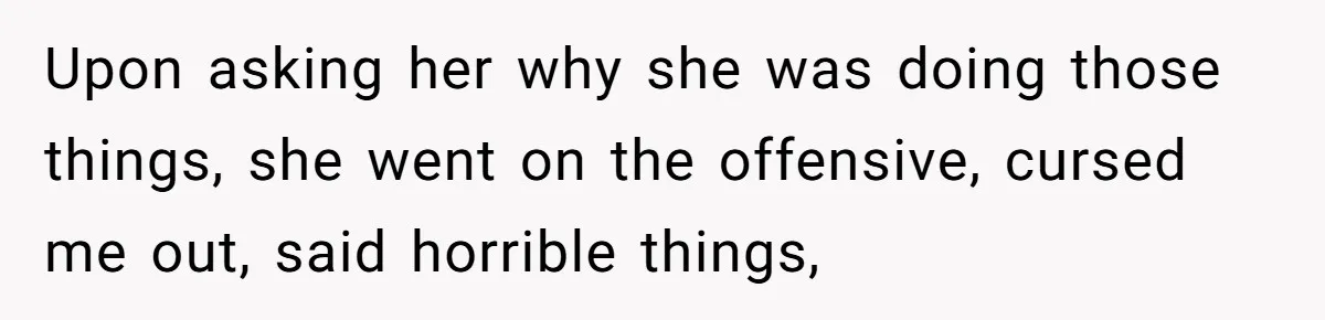 Upon asking her why she was doing those things, she went on the offensive, cursed me out, said horrible things,