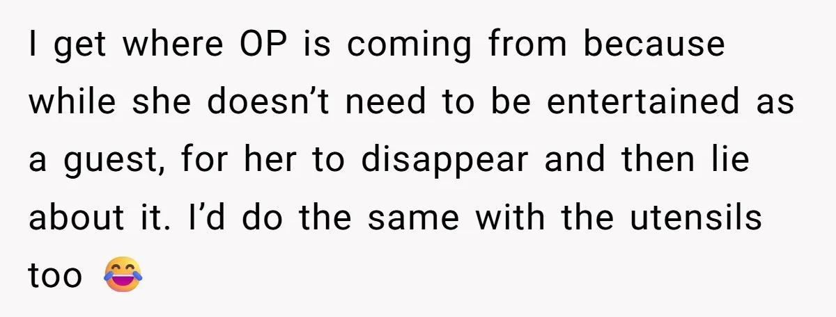 I get where OP is coming from because while she doesn’t need to be entertained as a guest, for her to disappear and then lie about it. I’d do the...