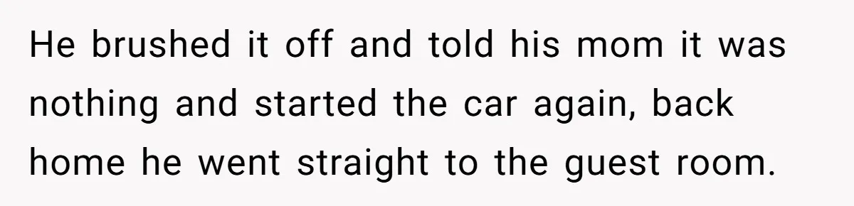 He brushed it off and told his mom it was nothing and started the car again, back home he went straight to the guest room.