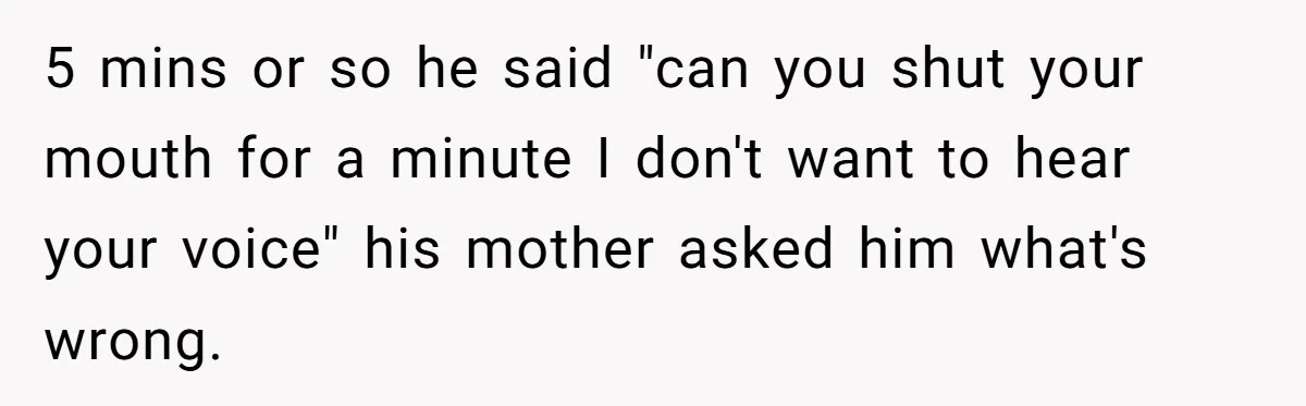 5 mins or so he said "can you shut your mouth for a minute I don't want to hear your voice" his mother asked him what's wrong.