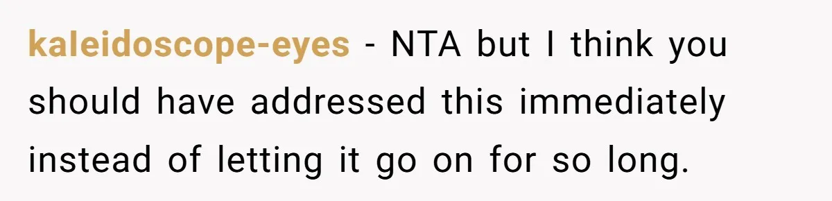 kaIeidoscope-eyes − NTA but I think you should have addressed this immediately instead of letting it go on for so long.