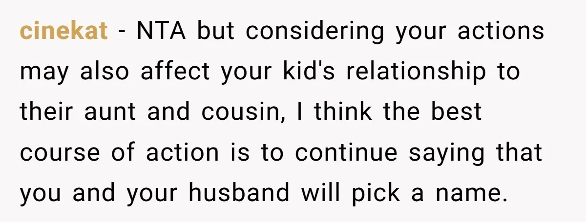 cinekat − NTA but considering your actions may also affect your kid's relationship to their aunt and cousin, I think the best course of action is to continue saying that...