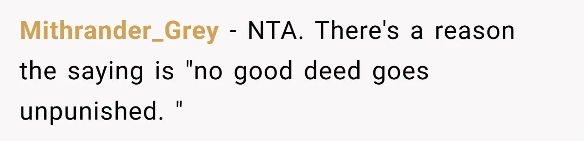 Mithrander_Grey − NTA. There's a reason the saying is "no good deed goes unpunished. "