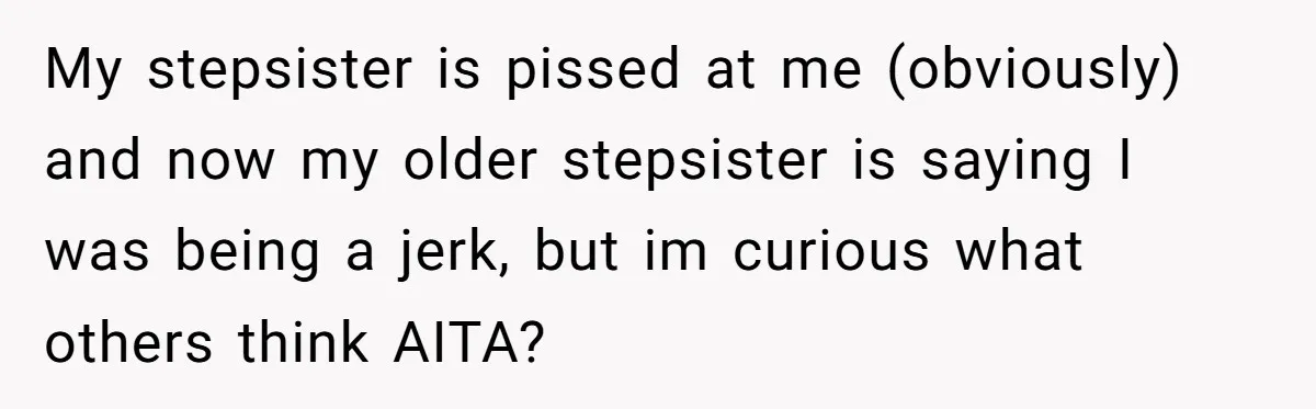 My stepsister is pissed at me (obviously) and now my older stepsister is saying I was being a jerk, but im curious what others think AITA?