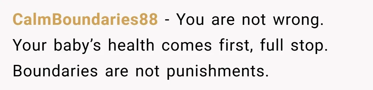 CalmBoundaries88 − You are not wrong. Your baby’s health comes first, full stop. Boundaries are not punishments.