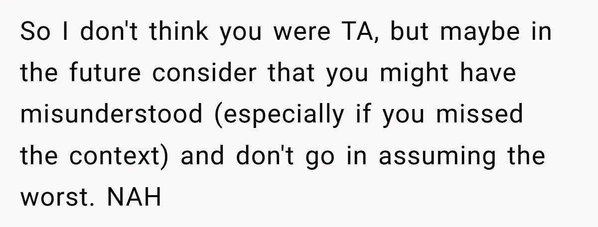 So I don't think you were TA, but maybe in the future consider that you might have misunderstood (especially if you missed the context) and don't go in assuming the...