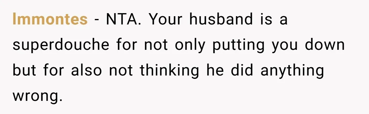 lmmontes − NTA. Your husband is a superdouche for not only putting you down but for also not thinking he did anything wrong.