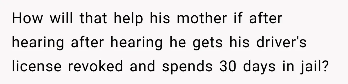 How will that help his mother if after hearing after hearing he gets his driver's license revoked and spends 30 days in jail?