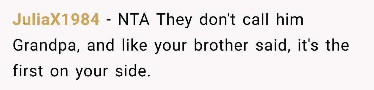 JuliaX1984 − NTA They don't call him Grandpa, and like your brother said, it's the first on your side.