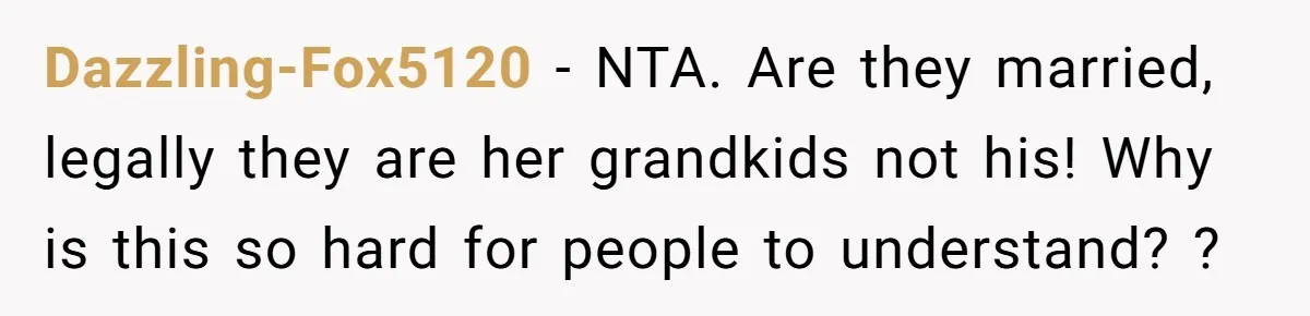Dazzling-Fox5120 − NTA. Are they married, legally they are her grandkids not his! Why is this so hard for people to understand? ?