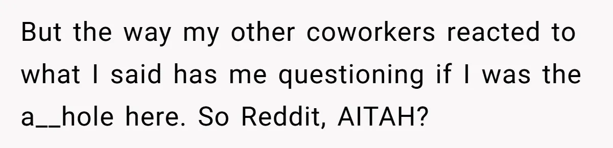 But the way my other coworkers reacted to what I said has me questioning if I was the a__hole here. So Reddit, AITAH?