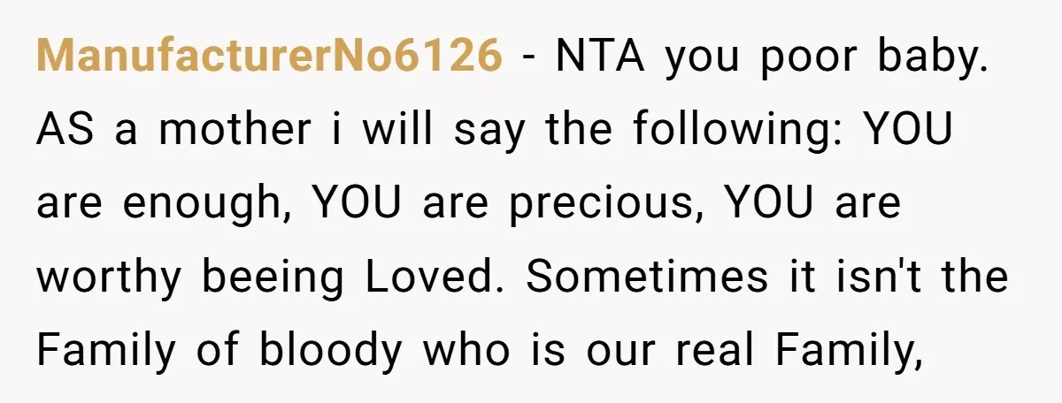 ManufacturerNo6126 − NTA you poor baby. AS a mother i will say the following: YOU are enough, YOU are precious, YOU are worthy beeing Loved. Sometimes it isn't the Family...