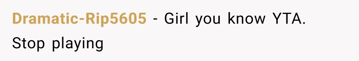 Dramatic-Rip5605 − Girl you know YTA. Stop playing