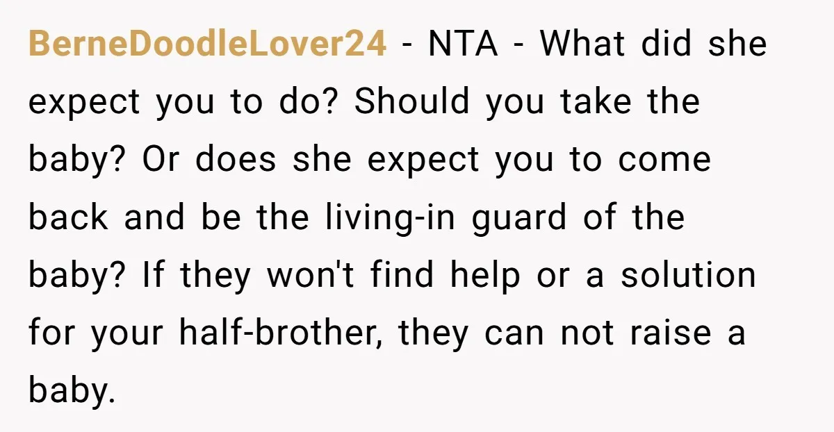 BerneDoodleLover24 - NTA - What did she expect you to do? Should you take the baby? Or does she expect you to come back and be the living-in guard of...