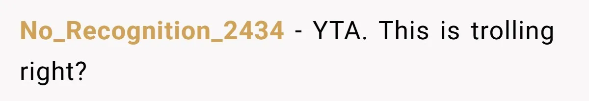 No_Recognition_2434 − YTA. This is trolling right?