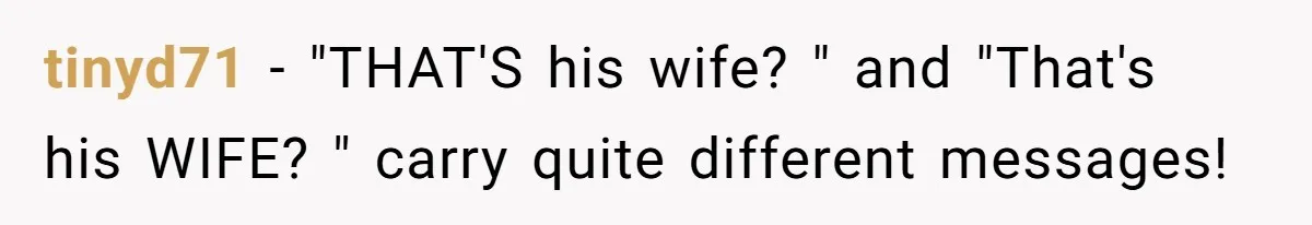 tinyd71 − "THAT'S his wife? " and "That's his WIFE? " carry quite different messages!