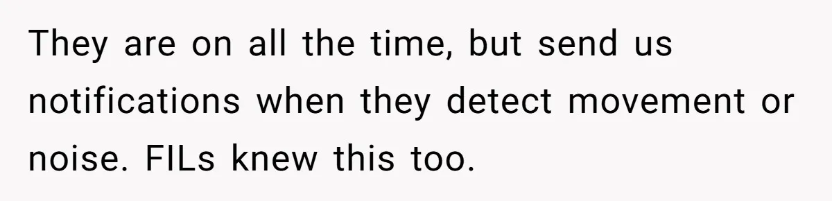 They are on all the time, but send us notifications when they detect movement or noise. FILs knew this too.