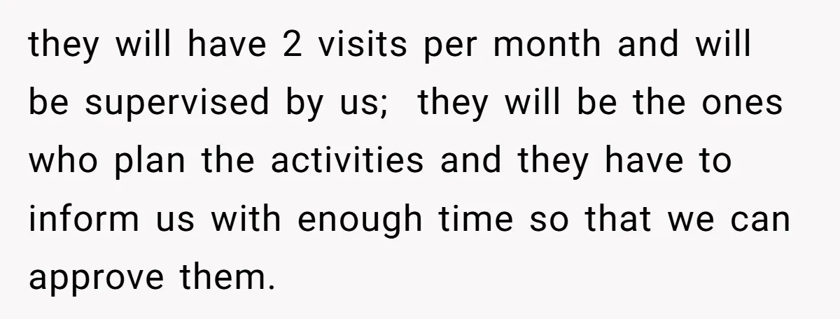 they will have 2 visits per month and will be supervised by us; they will be the ones who plan the activities and they have to inform us with enough...